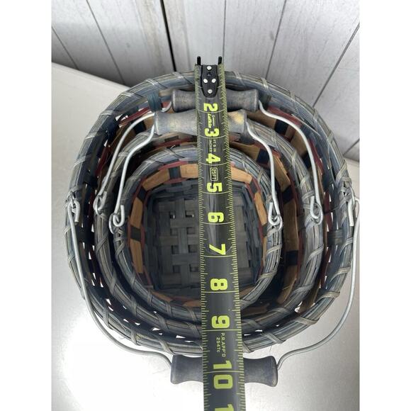 Vintage Heart Motif Wicker Basket With Handle Rustic Set Of 3 Nesting - Picture 8 of 9